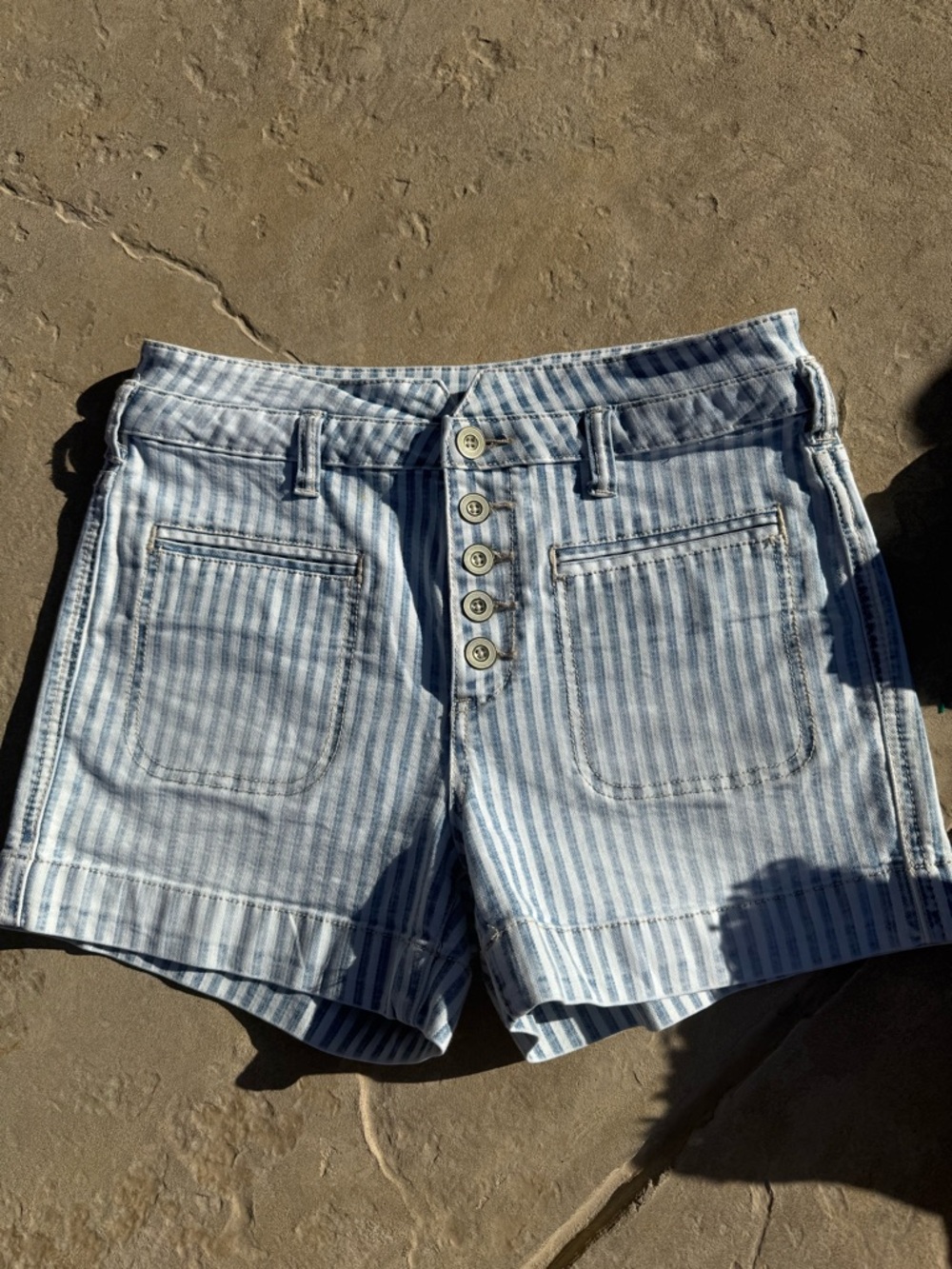 Pilcro Light Blue Striped High-Waist Button-Front Shorts